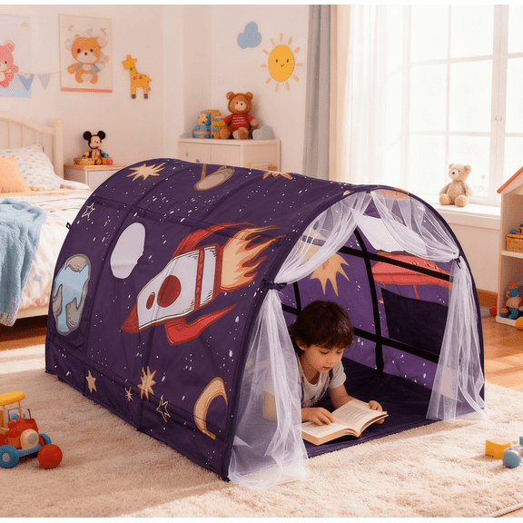 Kids Starry Bed Tent for Twin Beds - Magical Indoor Play & Sleep Space, Foldable & Safe for Boys and Girls