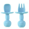 thumbnail image 1 of Shisuyan Blue Silicone Baby Spoon and Fork Set for Kids Self Feeding Training with Smooth Surface Easy to Clean Round Fork Head Safe to Use 2pcs, 1 of 8