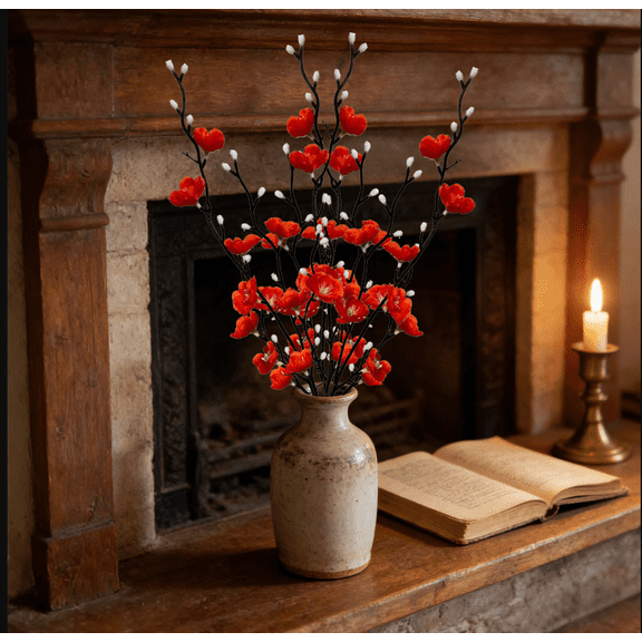 Rijanmt Artificial Plum Flower Wintersweet Blossom Decor,Plum Fake Peach Branches,For Chinese Style Home Vase Arrangements,Table Centerpieces For Wedding Office Bedroom Party Decor,21.25" H,