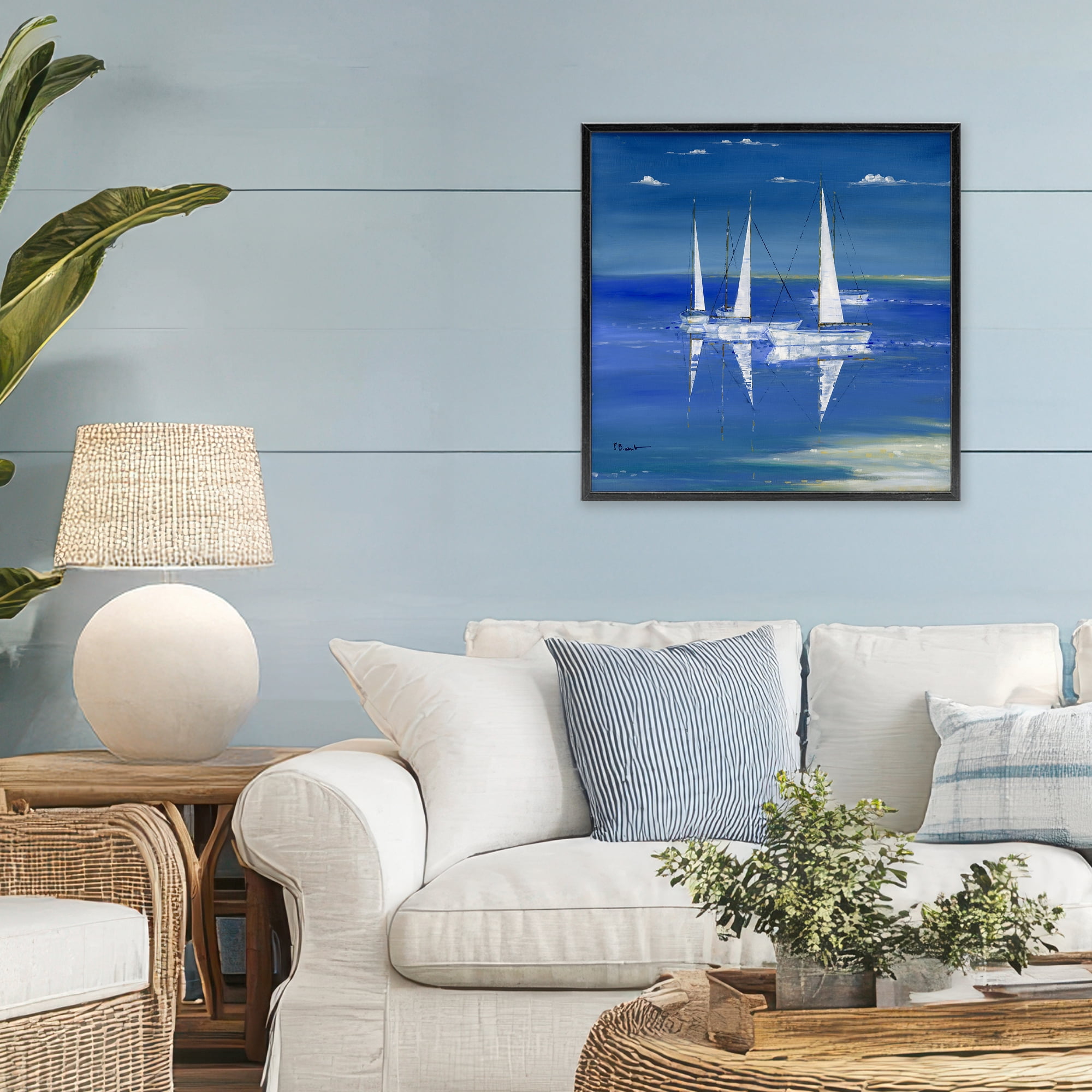 Stupell Industries Serenity Sailboats Reflected on Water Black Framed Giclee Art, design by Paul Brent