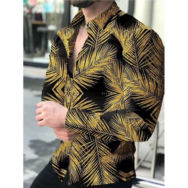 Traje de fiesta de lujo a la moda para hombre, camisa de solapa, manga larga, nueva ropa de moda para hombre, camisa abotonada, talla grande