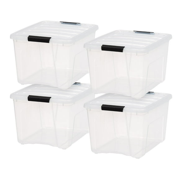 IRIS 40 Qt Stackable Plastic Storage Bins with Lids- See-Through- Clear, 4Pk