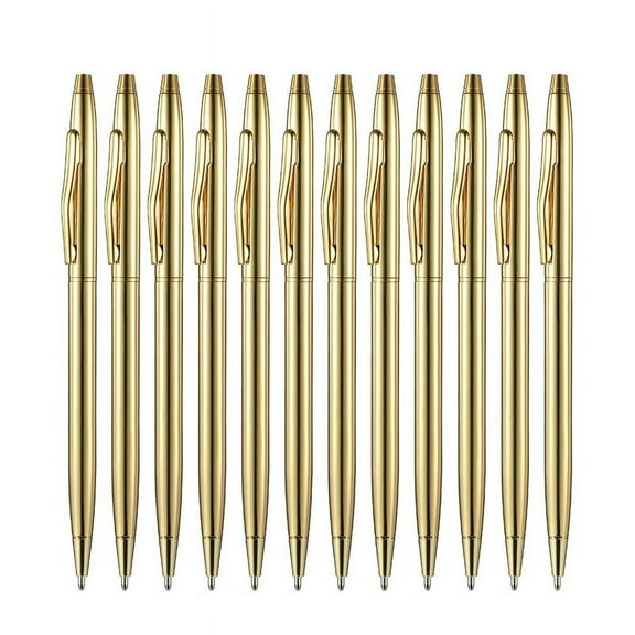 12 PCS Gold Slim Ballpoint Pens Black Ink 1 mm Medium Point Metallic Retractable Pens for Students Teachers Office