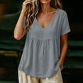 thumbnail image 7 of Dpjklzsn Women's Short-Sleeve V-Neck Babydoll Blouse, Cotton Blend, Empire Seam, 7 of 7