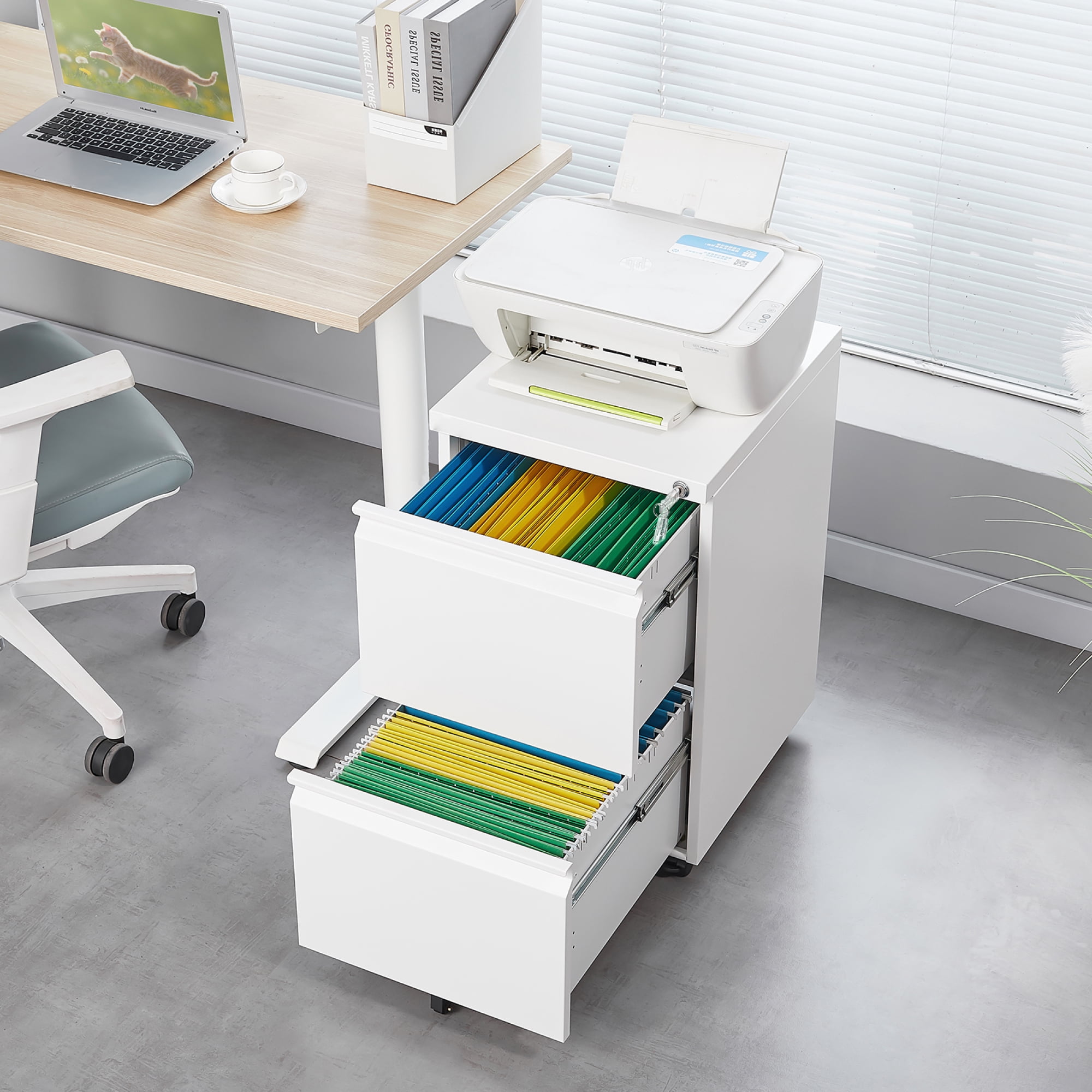 2 Drawer File Cabinet with Lock, Metal Under Desk Rolling Filing Cabinet for Home Office, Mobile Filing Cabinet
