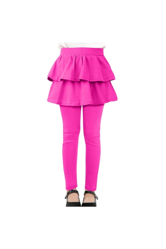 Girls Leggings with Skirt School Uniform Pants Elastic Waist Ruffle Stretch Pants for Little & Big Girls 3-14 Years