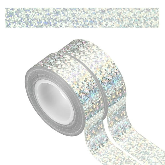 Uxcell 2 Roll Prism Tape, 15mm Self-Adhesive Holographic Reflective Decorative Tape for Crafts DIY Gift Packaging Art Scrapbook Wrapping Wall Decor, Silver
