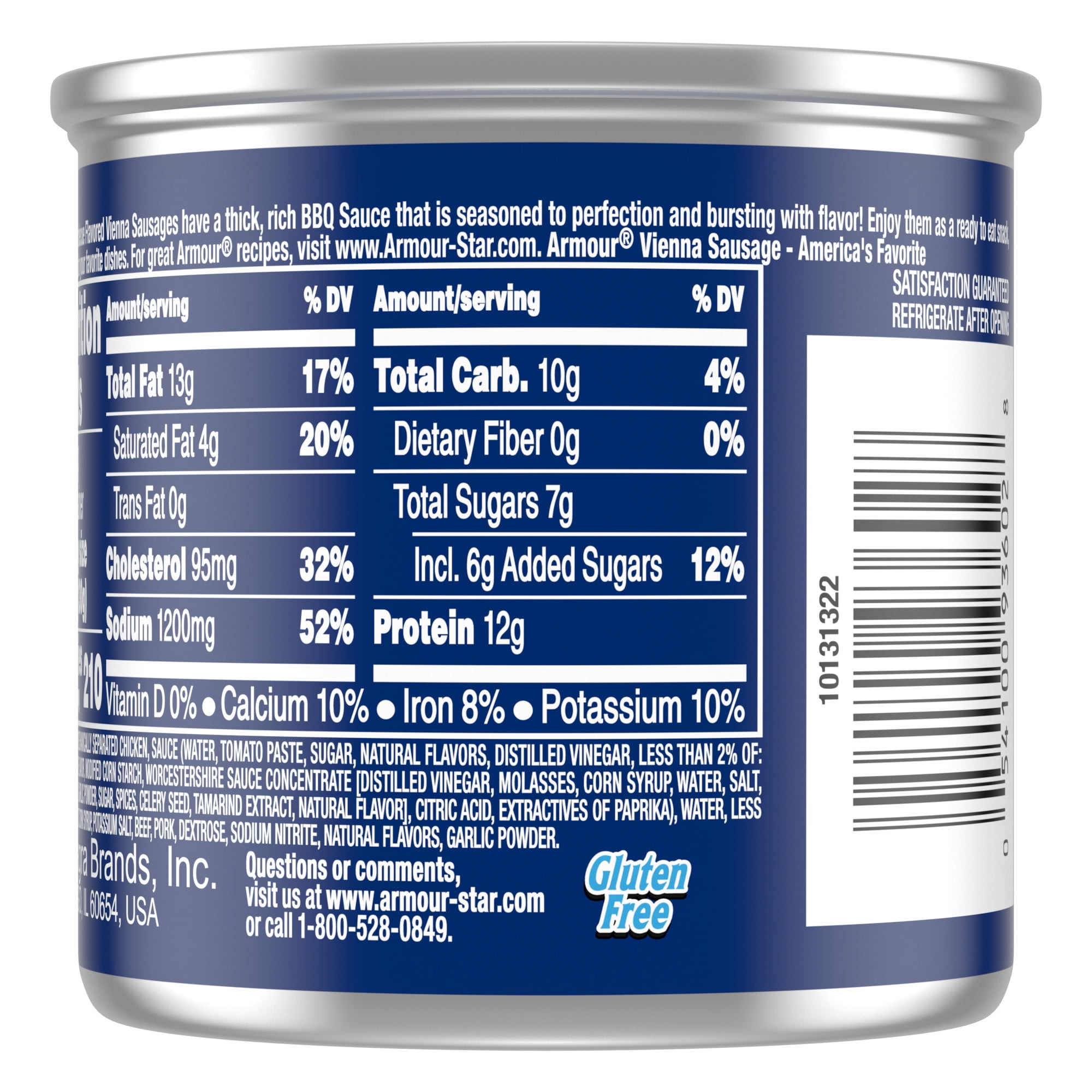 Armour Barbecue Vienna Sausage, 7g protein Per Serving,  4.6 oz Can