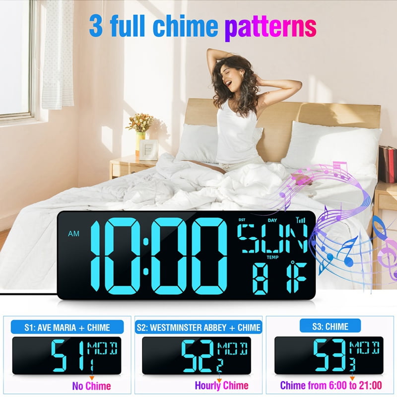 Large Digital Wall Clock 16.5 Inch Bluetooth Auto Time Sync Led Digital Clock Display Calendar Clock US Plug