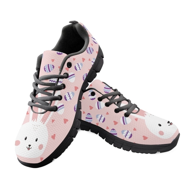 Zapatos de malla con cordones y estampado de conejito, zapatillas informales transpirables, regalo para niñas, zapatos planos cómodos y ligeros para mujer