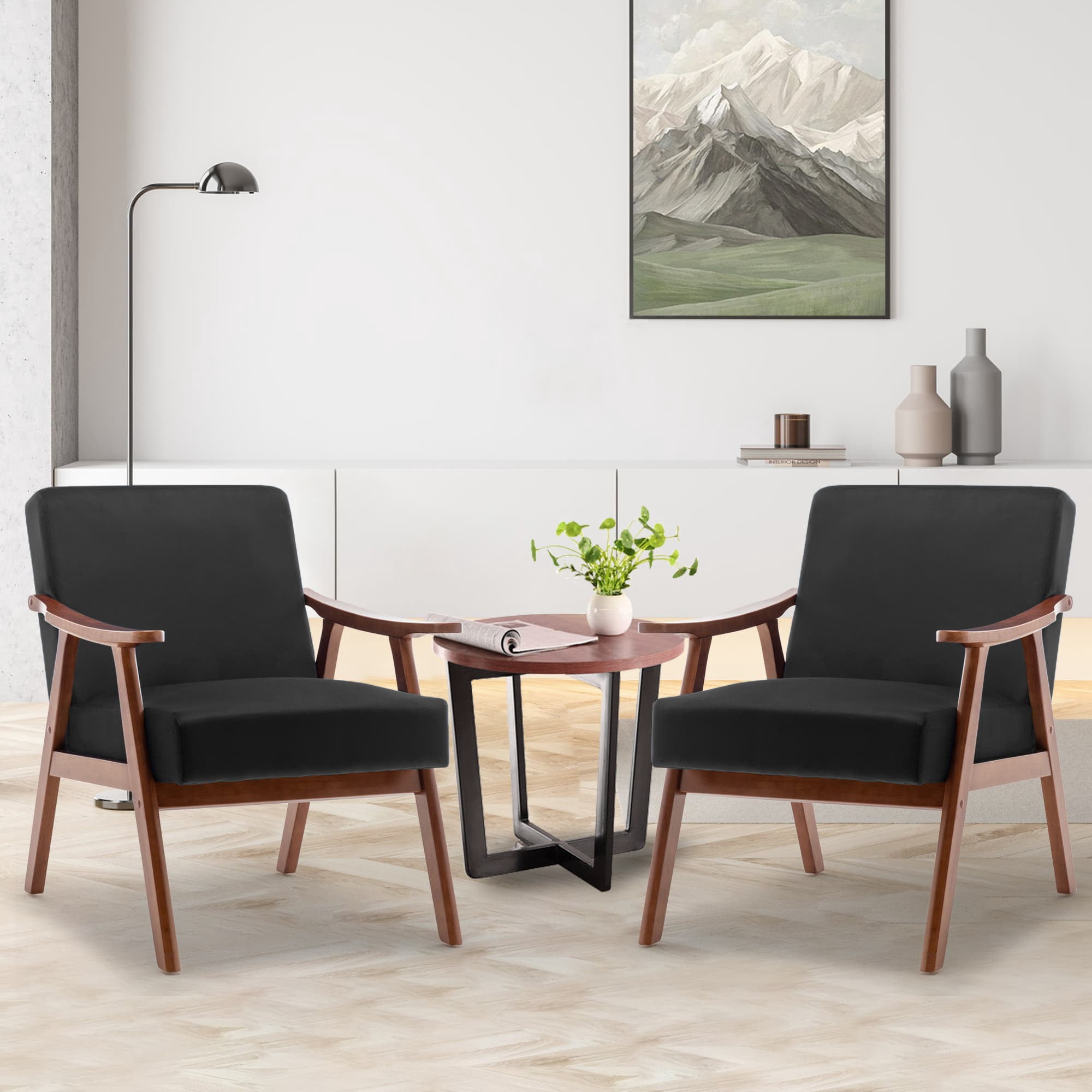 MAYEERTY Mid-Century Modern Chair Solid Wood Frame Accent Chair Extra-Thick Backrest Wingback Lounge Indoor Living Room Bedroom Reading Room
