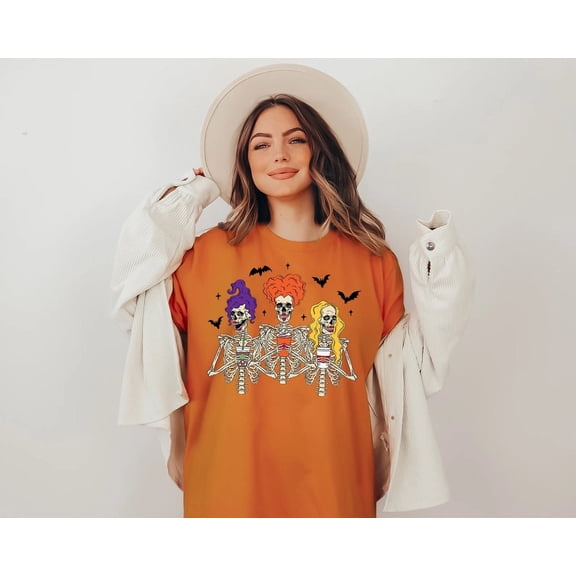 Velto 3 Witch Skeletons Shirt, It's Just a Bunch of Hocus Pocus Shirt, Hocus Pocus Shirt, Hocus Pocus Tee, Dancing Skeleton, Hocus Pocus T-Shirt All Size S-5XL