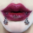 thumbnail image 2 of Piercing de labio gótico de acero inoxidable, 2 uds., anillo labret, colgante de esqueleto en forma de c, pendiente de hélice, cartílago en la oreja, piercing para el cuerpo, joyería, 2 of 5
