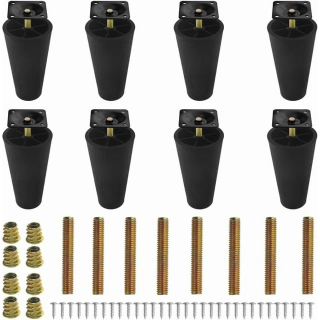 Yazoeia 8 Pcs Plastic Sofa Legs 5" Round Tapered Replacement Furniture Legs for Cabinet Loveseats Couch Chair with Mounting Plates M8 Thread (Metric 8mm) Perfect for IKEA Or US Made CJC912-205256