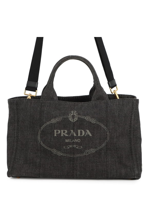 Pre-Owned Prada Canapa Denim Tote Bag B2642B, 2-Way Shoulder Bag, Black, Handbag