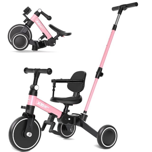 Triciclo XJD para niños pequeños 6 en 1 para 1 a 4 años con mango de empuje, color rosa