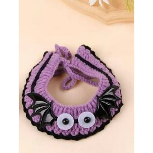 Bufanda de cuello para gato de Halloween: Collar pequeño de punto decorativo - Babero ajustable para perros y gatos - Se adapta a circunferencias de cuello de 9 a 14 cm - Material de lana suave