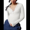 thumbnail image 3 of Camisetas Henley de Larga para Mujer, -Otoño 2025, de Punto Acanalado con Botones, Corte Entallado, Blusas Básicas Informales. Crema L, 3 of 7