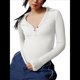 thumbnail image 3 of Camisetas Henley de Larga para Mujer, -Otoño 2025, de Punto Acanalado con Botones, Corte Entallado, Blusas Básicas Informales. Crema XL, 3 of 7