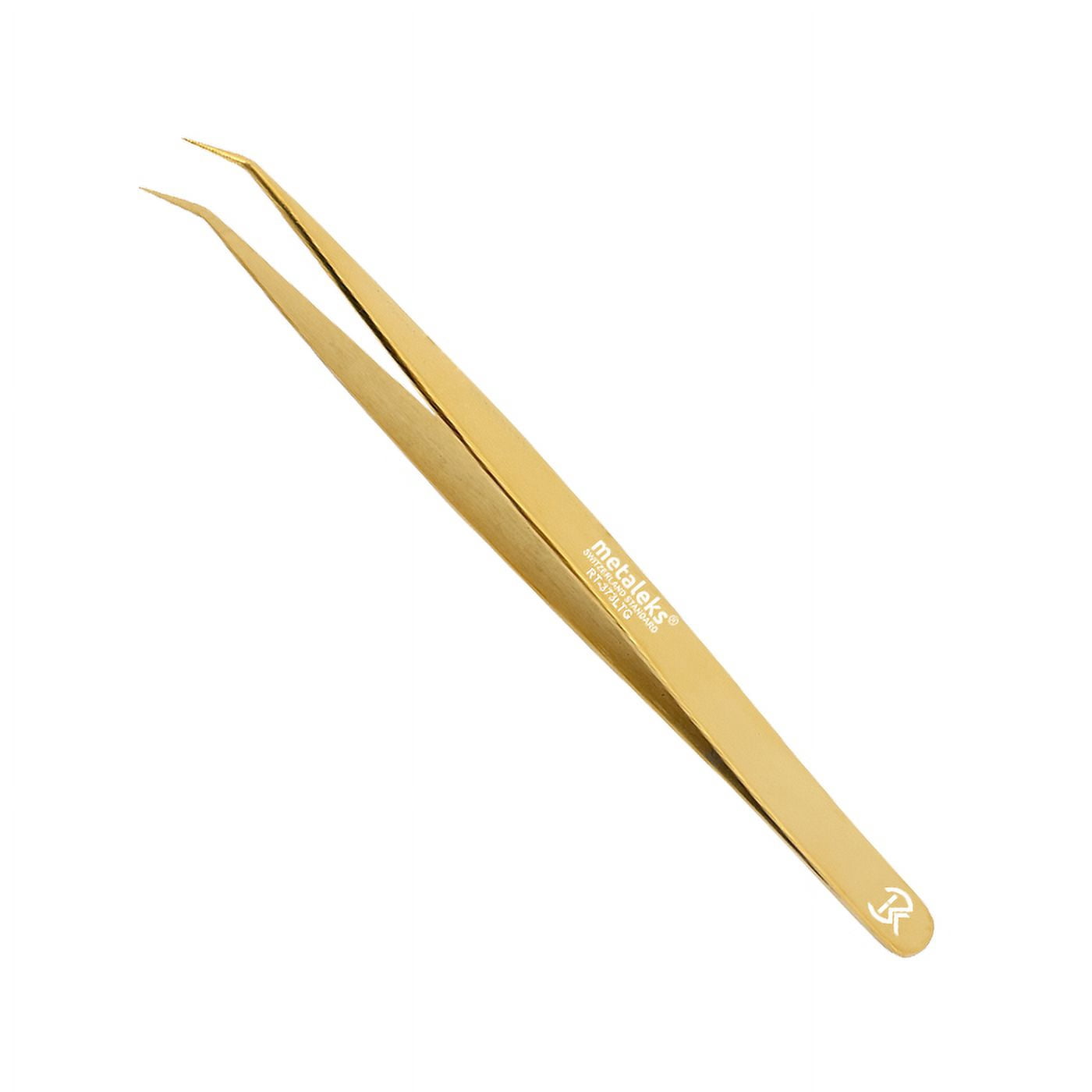 4PCS - 14CM Golden Titanium Coated Eyelash Extension Tweezers With Golden Glitter Elastic Kit - Made of Japanese Stainless Steel