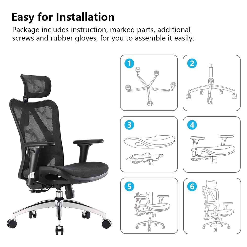SIHOO Ergonomic Office Chair Mesh High Back Desk Chair Computer Chair with  Headrest, Armrest and Lumbar Support, 300lb, Black 