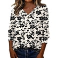 thumbnail image 2 of 3/4 Length Sleeve Womens Tops 2026 Spring Summer Floral Printed V Neck T Shirts Blouse, 2 of 4