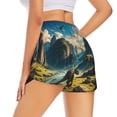 thumbnail image 4 of Picia Valley River Dinosaur Pattern Women's 2 in 1 Athletic Running Shorts High Waisted Workout Casual Gym Sweat Shorts with Comfy Liner Zipper Pockets-XX-Large, 4 of 9