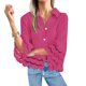 thumbnail image 4 of Karight Womens 3/4 Bell Sleeve Button Down Shirts Casual Ruffle Hem Tops Eyelet Blouse Lapel Tees Vacation Blouses, 4 of 8