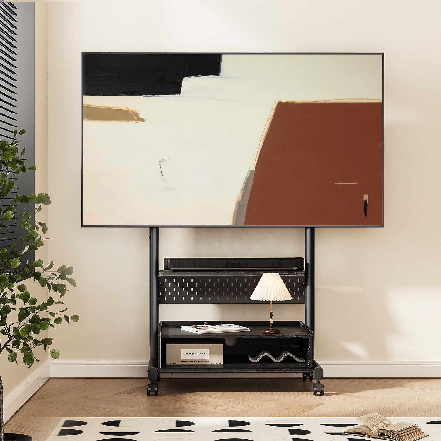 FITUEYES Sturdy Rolling Floor TV Stand Mount for 40-85 inch,Height Adjustable,Black