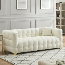 Aukfa 80" Modern Comfy Sofa, Deep Tufted Couch for Living Room, 2 Pillows, Leathaire, Beige