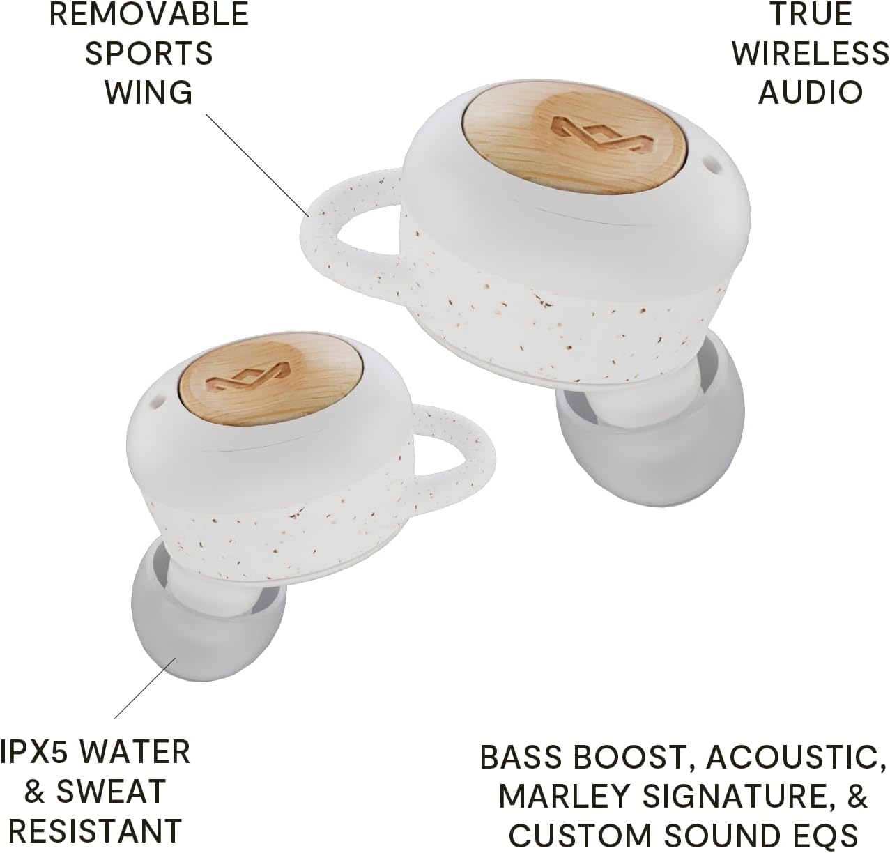 House of Marley Champion 2: True Wireless Earbuds with Microphone, Bluetooth Connectivity, 35 Hours Total Playtime, and Sustainable Materials, Cream
