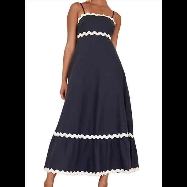 Vestido Fluido de Verano 2025 para Mujer, Informal, Sin Mangas, con Tirantes Finos y Volantes, para Playa, Color Negro, Talla L