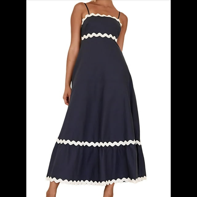 Vestido Fluido de Verano 2025 para Mujer, Informal, Sin Mangas, con Tirantes Finos y Volantes, para Playa, Color Negro, Talla S