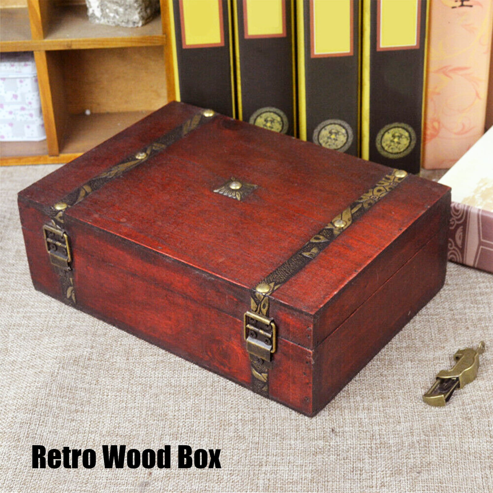 Retro Storage Box Handmade Trinket Jewelry Box Vintage Wooden Treasure Case 