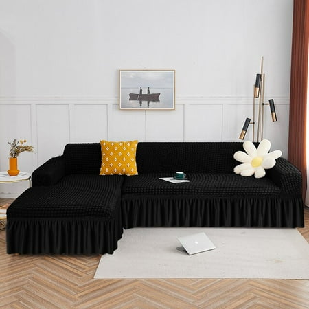 

dosili L-shaped Seekers Skirt Sofa Cover Plain Striped Pattern Sofa Cover Living Room Elastic Ruffle Sofa Cover 1/2/3/4 Seats