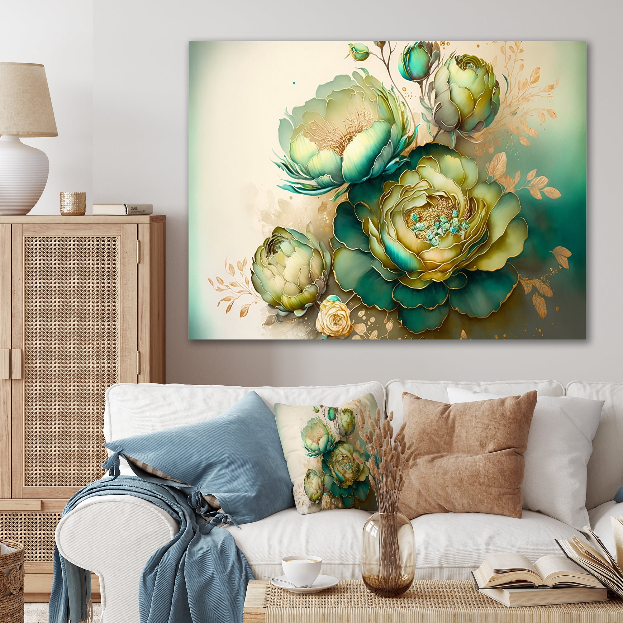 Designart Green Blooming Rose Canvas Wall Art