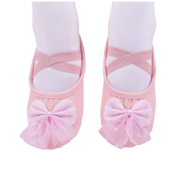 Purcolt Girls Sparkly Bow Ballet Shoes Comfort Stretch Split Sole Cross Elastic Straps Dance Shoes Lightweight Slip On Gymnastics Training Slippers