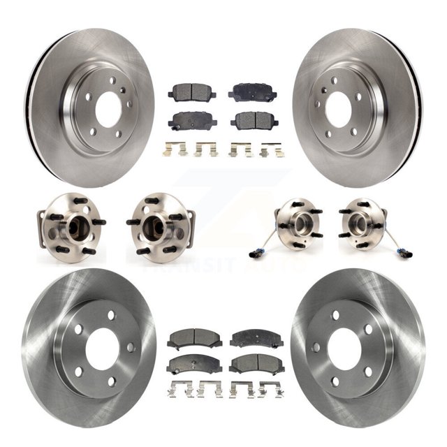 Transit Auto Front Rear Hub Bearings Assembly Disc Brake Rotors and Ceramic Pads Kit (10Pc) for Car Chevrolet Impala Limited - Left Right Side (Driver Passenger) KBB-110327