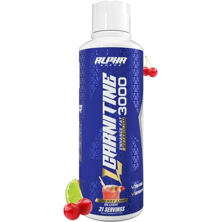 Alpha Supps L-Carnitine Liquid 3000 - Stimulant Free Energy Support For Men & Women - Cherry Lime Slush, 16 oz