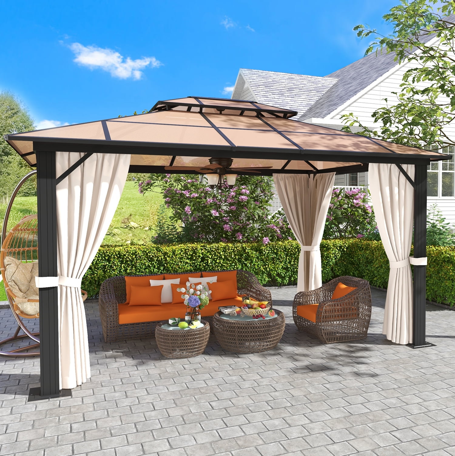 Sunmthink 13x10 Outdoor Hardtop Gazebo with Double roof and 3 Hooks ...