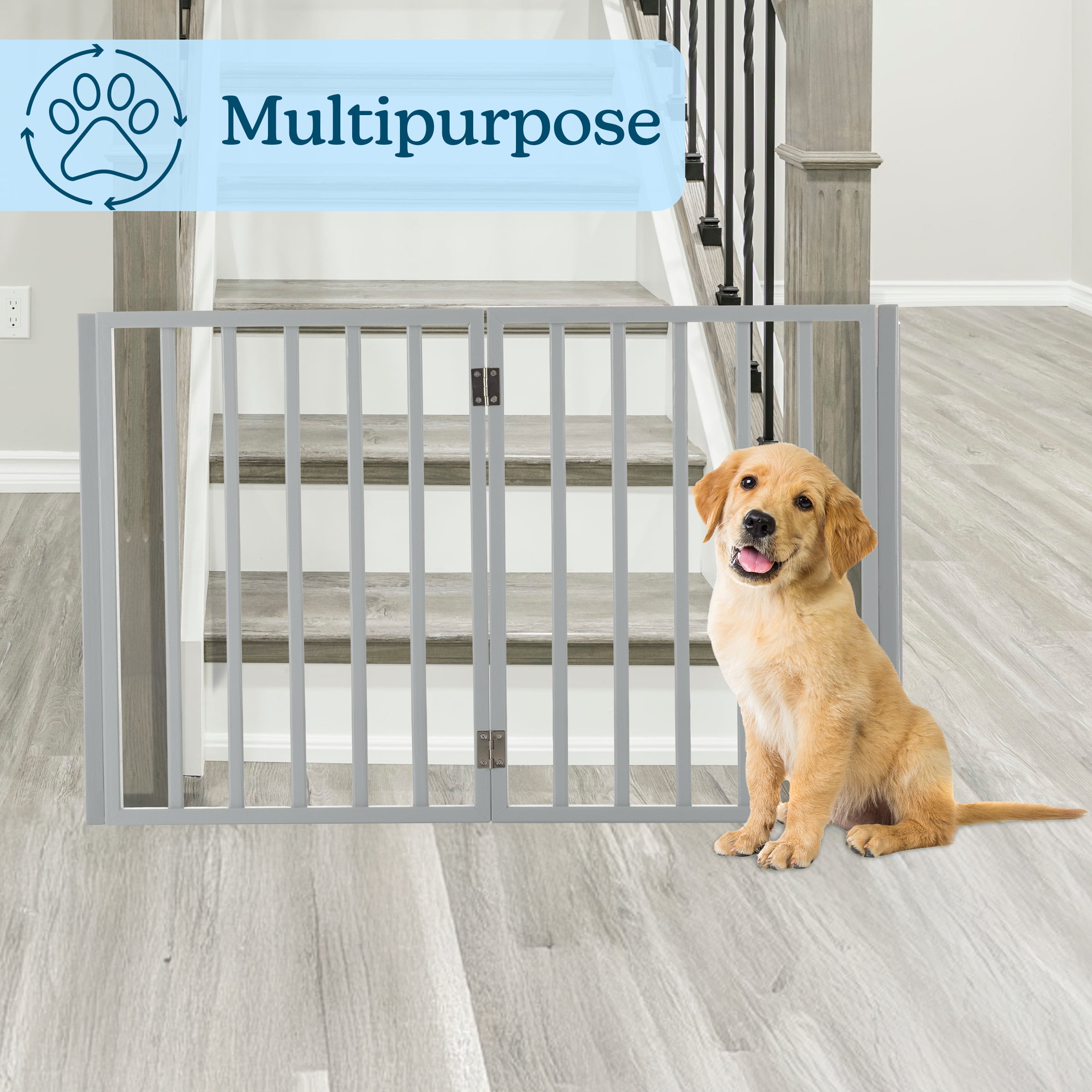 PETMAKER 4-Panel Indoor Foldable Pet Gate for Stairs or Doorways (Gray)