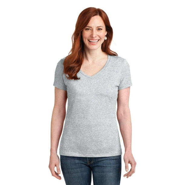 Camiseta Hanes® Ladies Perfect-T de algodón con cuello en V. S04V hanes S04V