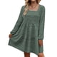 thumbnail image 3 of Vestido con escote cuadrado y mangas largas, detalle abullonado, color verde oliva, perfecto para la oficina o la fiesta, talla XL, 3 of 6