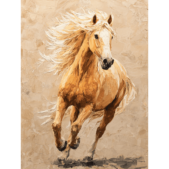 Golden Horse Running Oil Painting Canvas Print Wall Art for Living Room Office Study