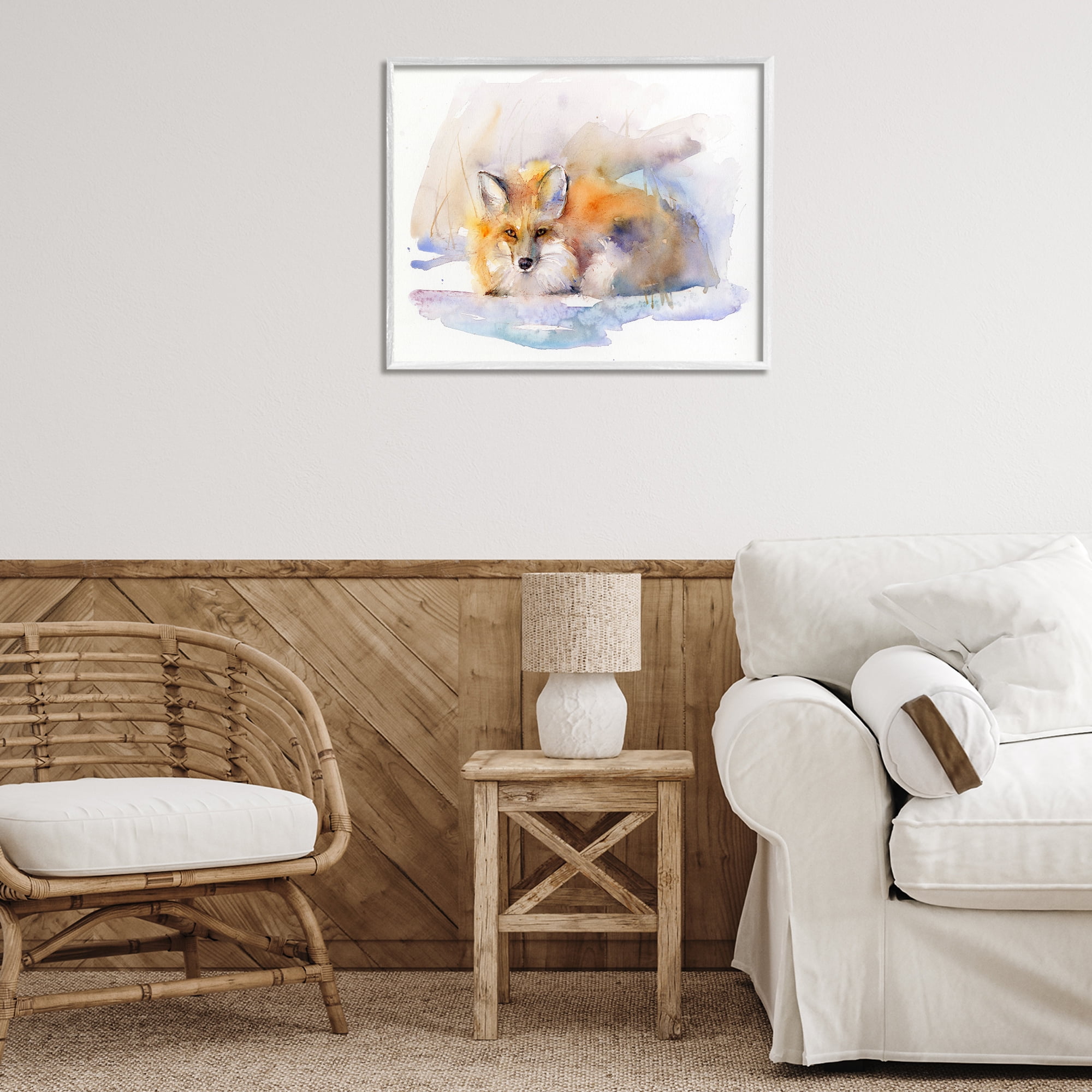 Stupell Industries Fox Sleeping in Snow Animals & Insects Painting White Framed Art Print Wall Art, 30 x 24