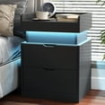 thumbnail image 3 of IDEALSOUL Black Nightstand with Charging Station, LED Smart Nightstand with 3 Hidden Drawer Modern Bedside Table End Side Table Nightstands for Bedroom Living Room 25" Tall, 3 of 11
