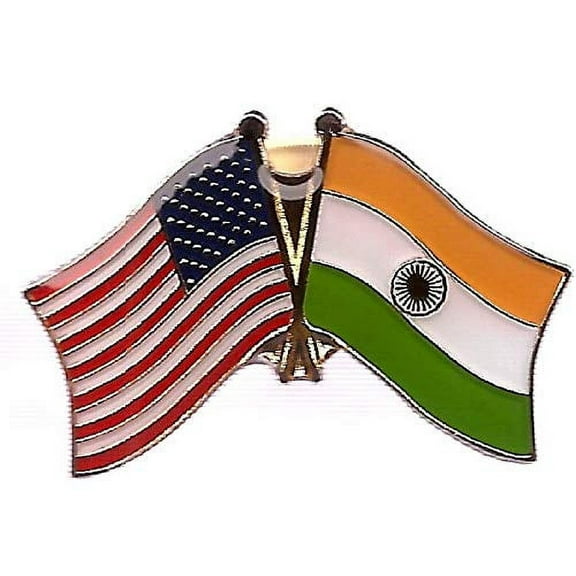 PACK of 50 India & US Crossed Double Flag Lapel Pins, Indian & American Friendship Pin Badge