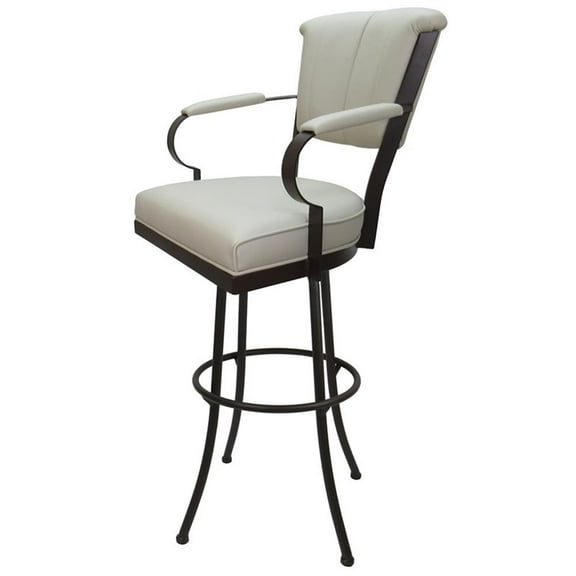 Miami Extra Tall 34" Metal Bar Stools on A Base - Ocean Beige Vinyl - Brown