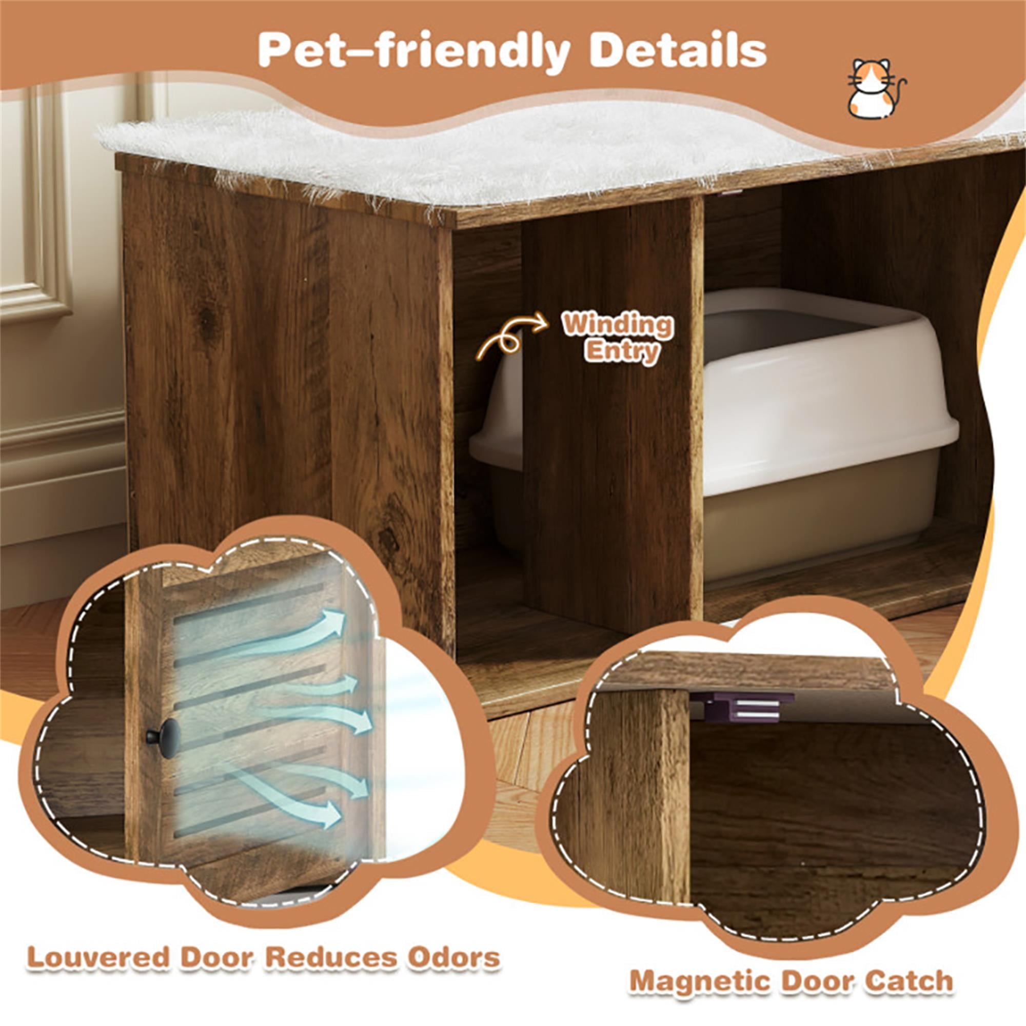 Kadyn 31" Cat Litter Box Enclosure with Louvered Door and Open Compartment, Hidden Cat House Washroom Furniture, Brown
