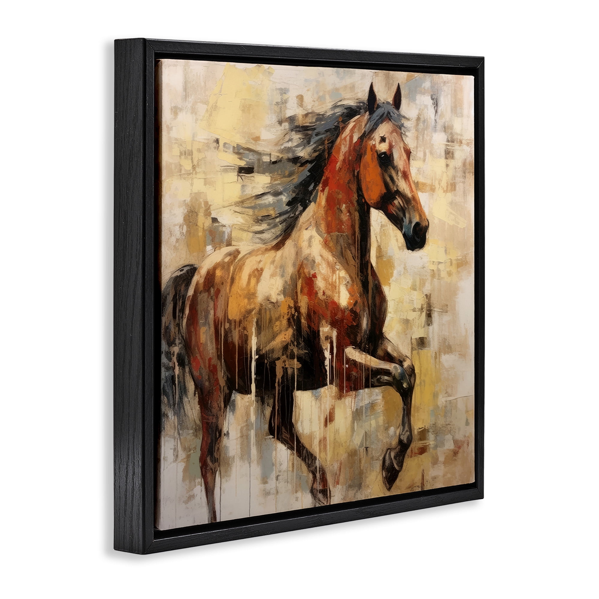 Stupell Industries Modern Brown Horse Animals & Insects Painting Black Floater Framed Canvas Art Print Wall Art, 25 x 25